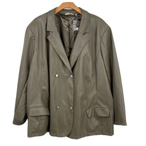 Candace Cameron Bure Blazer Womens‎ 5X Olive Green Faux Leather Double Breasted